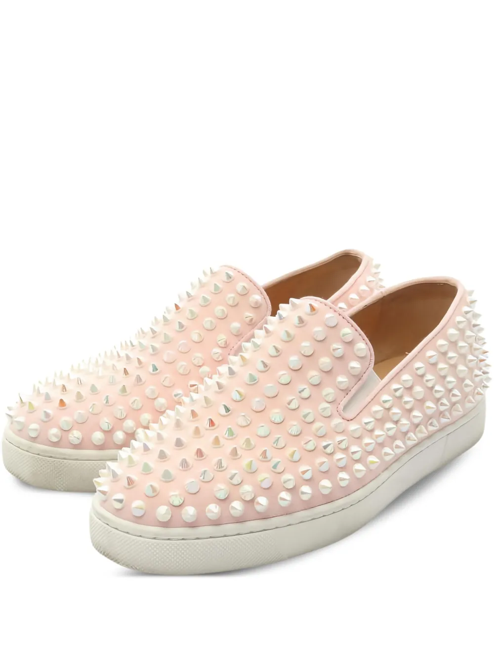 Pre-owned Christian Louboutin Roller Studded Slip-on Sneakers In Pink
