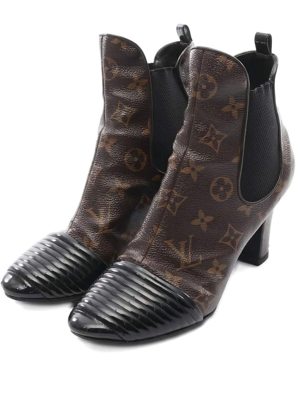 Pre-owned Louis Vuitton Monogram-pattern Side-gore Ankle Boots In Brown