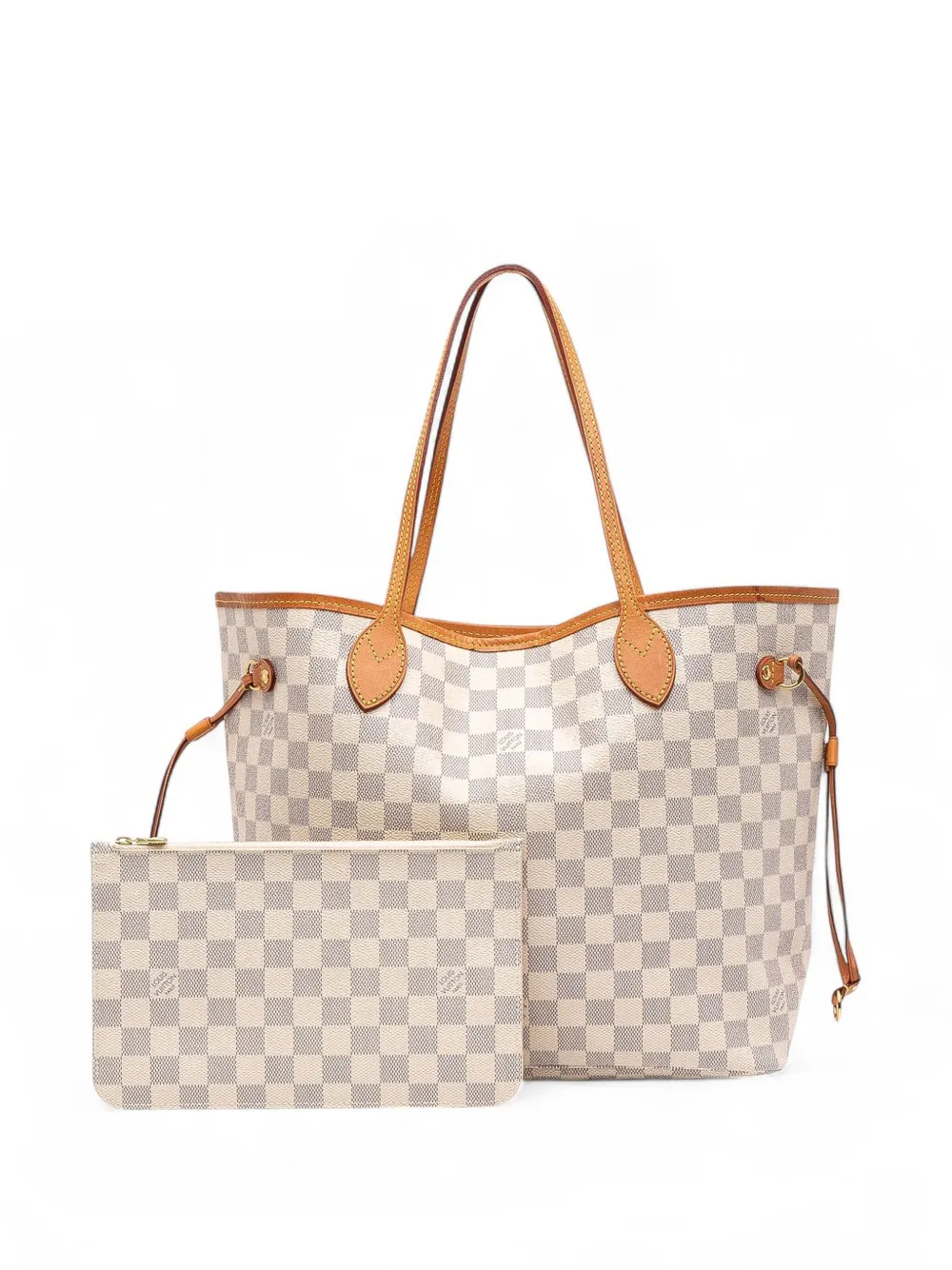 Pre-owned Louis Vuitton 2019 Damier Azur Neverfull Mm Tote Bag In White