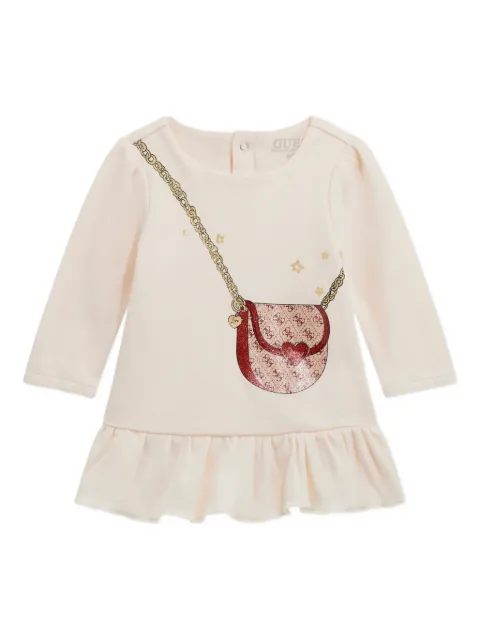 guess kids ruffle-detail handbag-print dress
