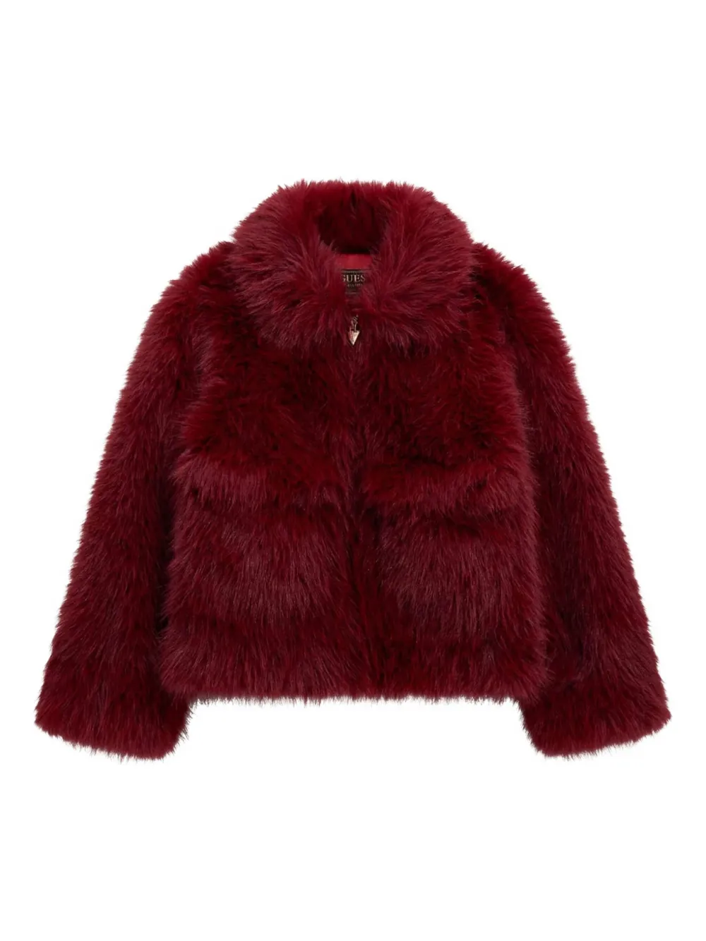 Guess Girls Faux Fur Jacket In Red