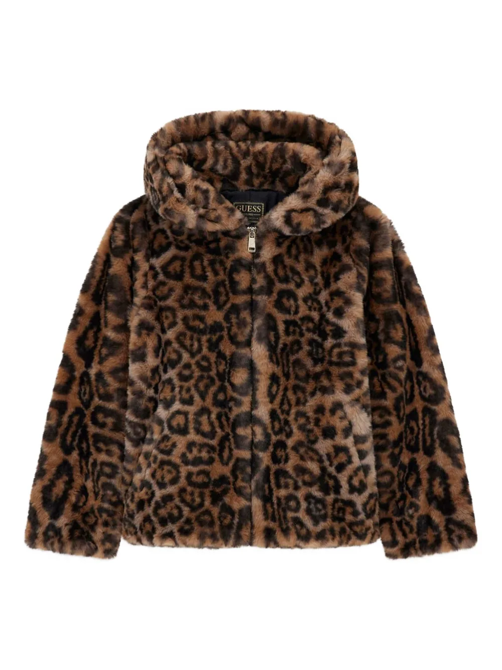 guess kids leopard-print hooded jacket | Brown | Image 1