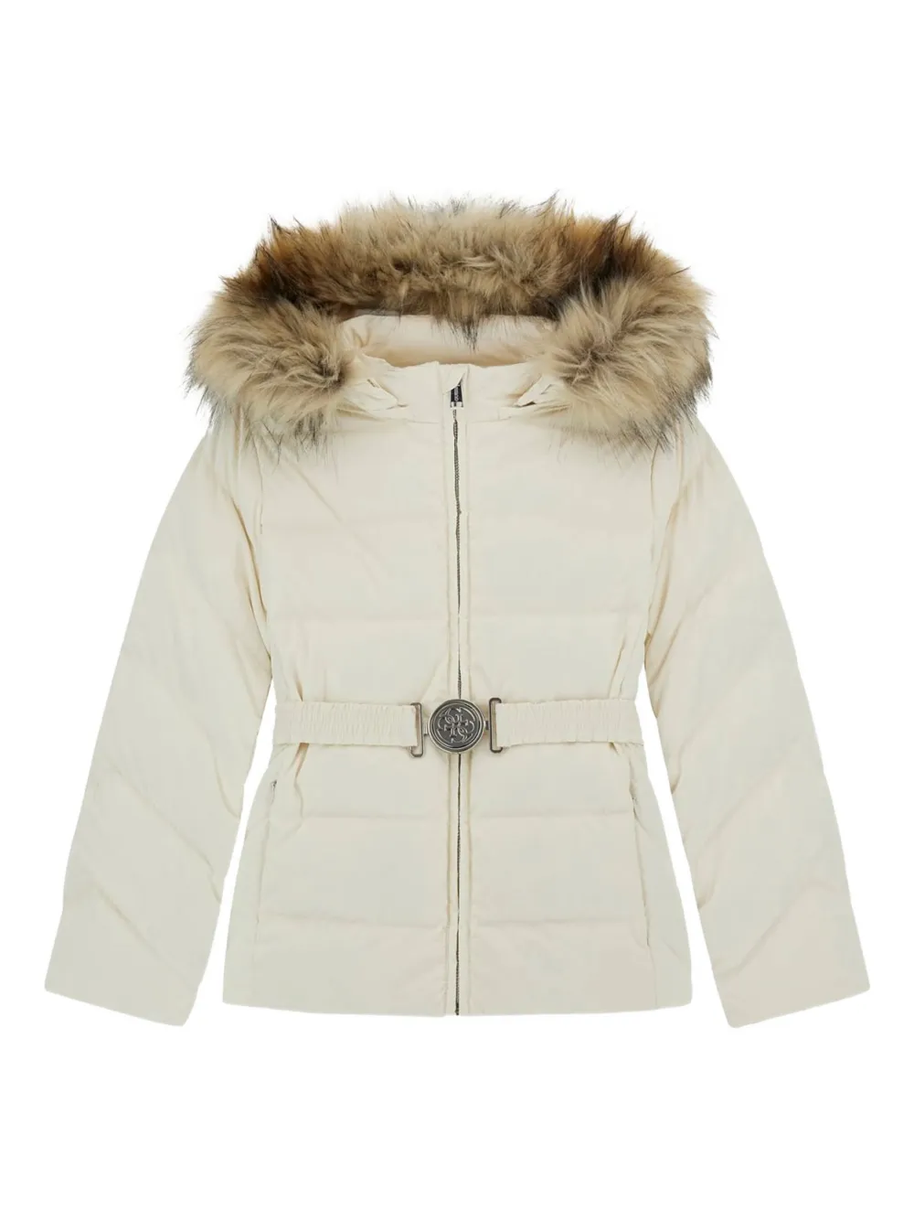 Guess Kids' Hooded Zip Coat In Neutral