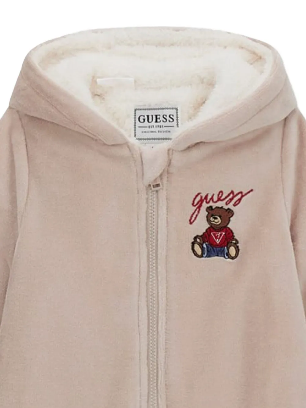 guess kids Romper met teddy0borduurwerk en capuchon Beige
