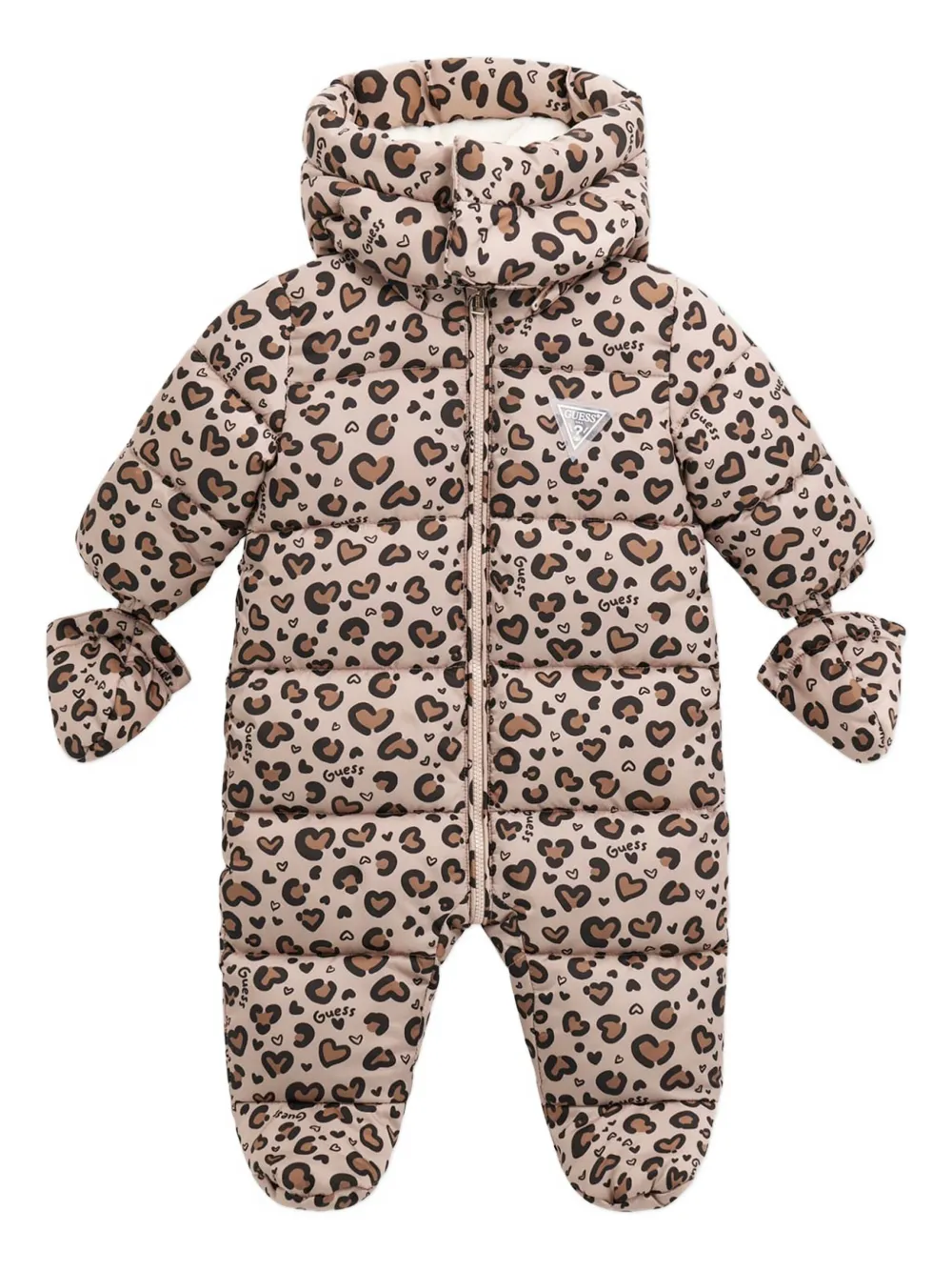 guess kids heart-print hooded snowsuit | Neutrals | Image 1