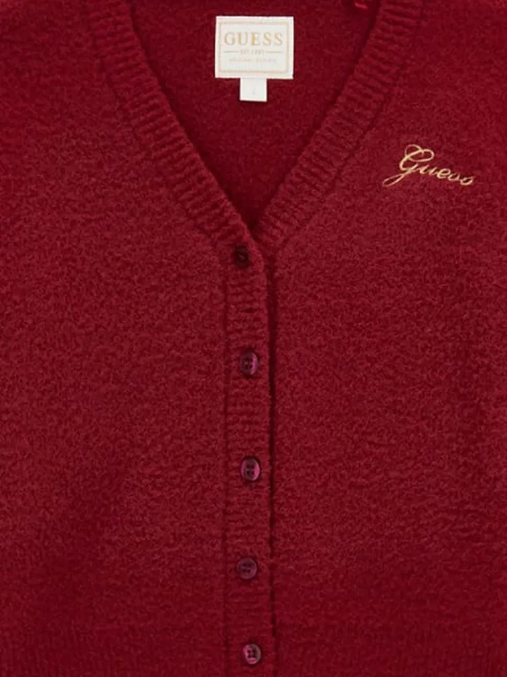 Guess Embroidered Button Cardigan In Burgundy