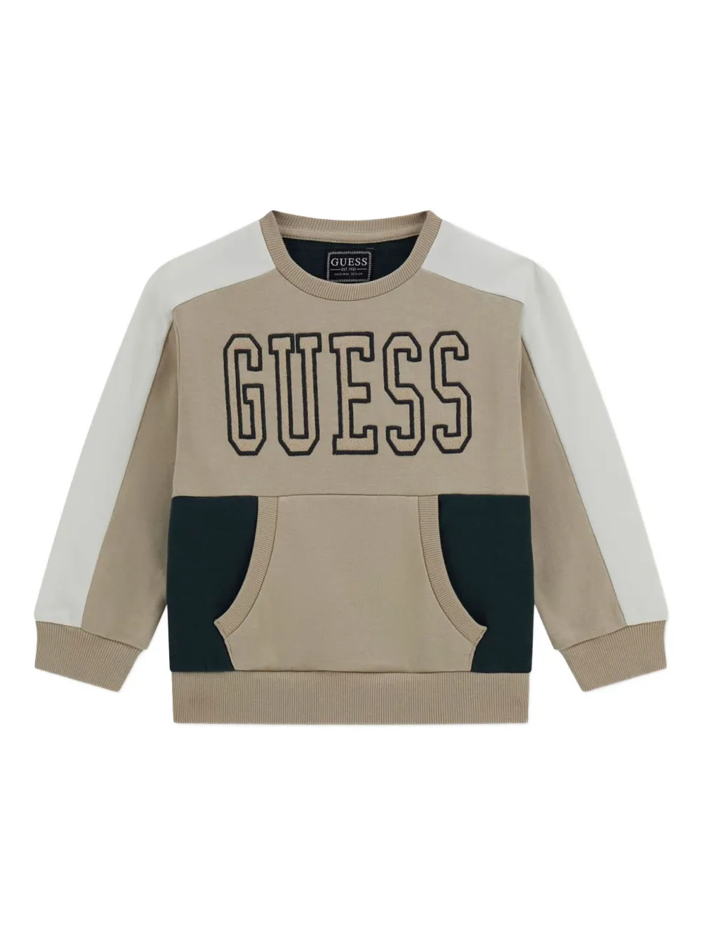 Guess Babies' Logo-embroidered Colour-block Sweatshirt In Brown