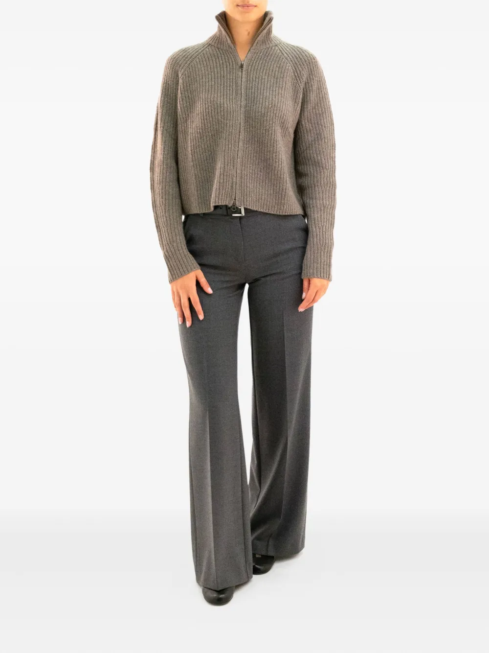 Lisa Yang Zip-front Ribbed Cardigan In Brown