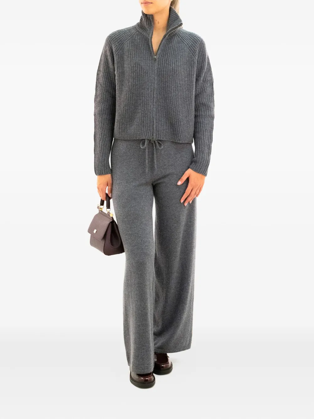Lisa Yang Ribbed Zip-up Cardigan In Gray