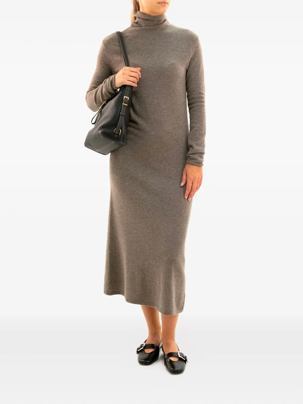 Lisa Yang Midi-jurk met col - Beige