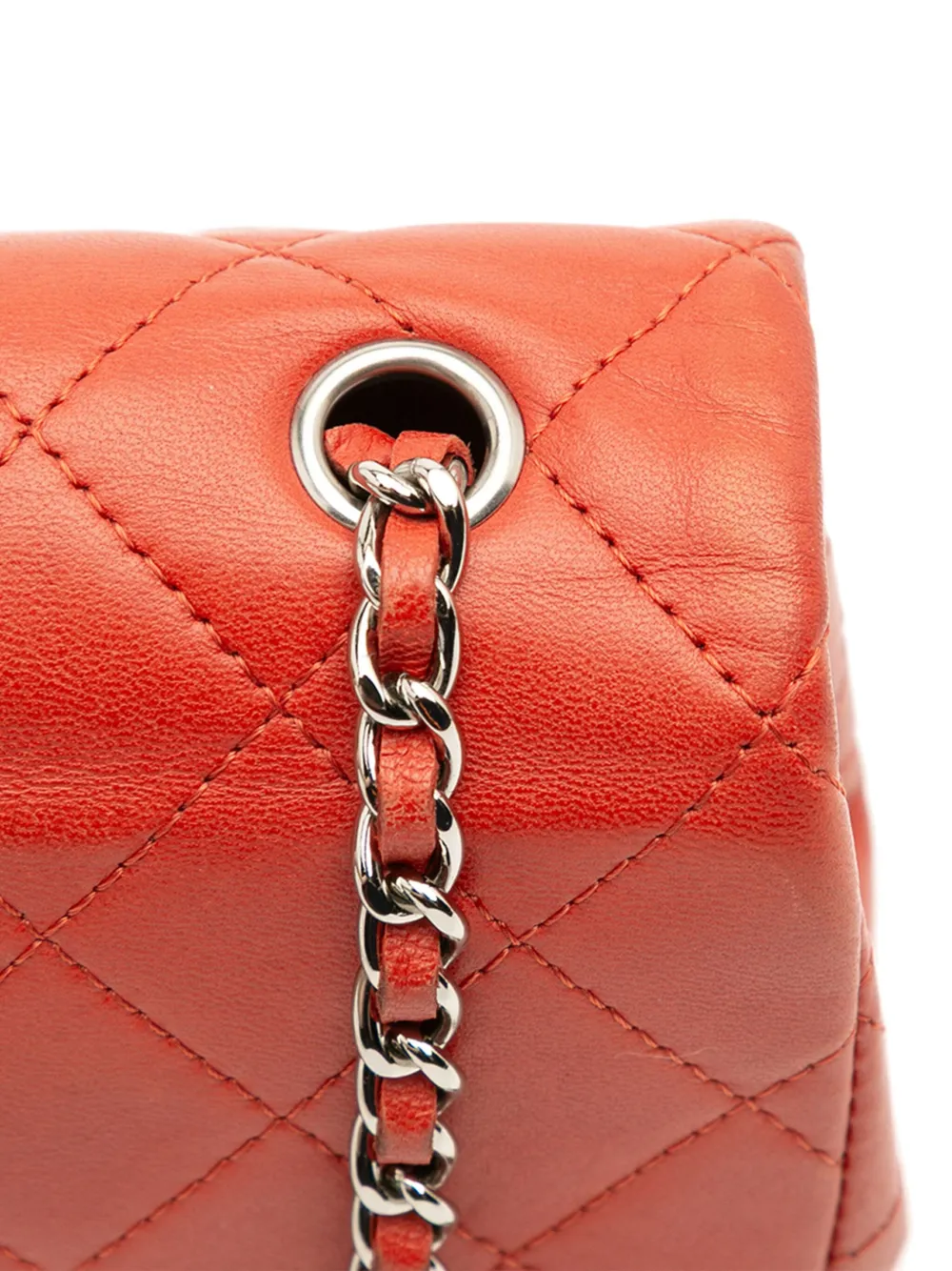 Pre-owned Chanel 2014-2015 Extra Mini Rectangular Classic Lambskin Single Flap Crossbody Bag In Red