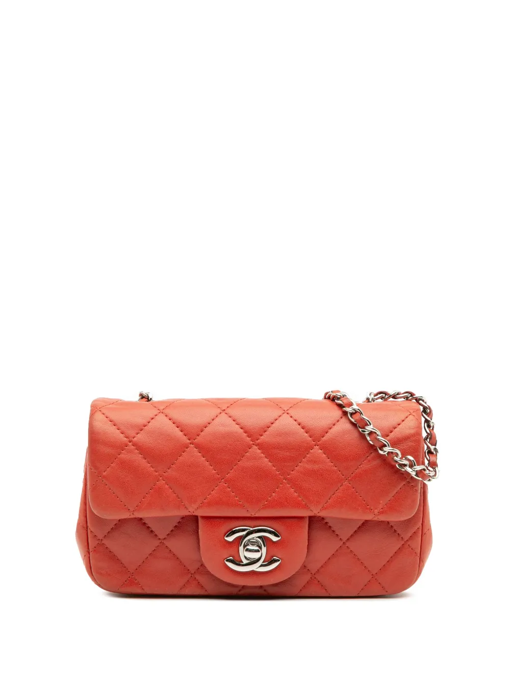 CHANEL Pre-Owned 2014-2015 Extra Mini Rectangular Classic Lambskin Single Flap crossbody bag | Red | Image 1