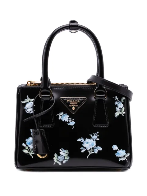 Prada Pre-Owned 2000-2025 Mini Brushed Leather Floral Print Galleria Double Zip satchel