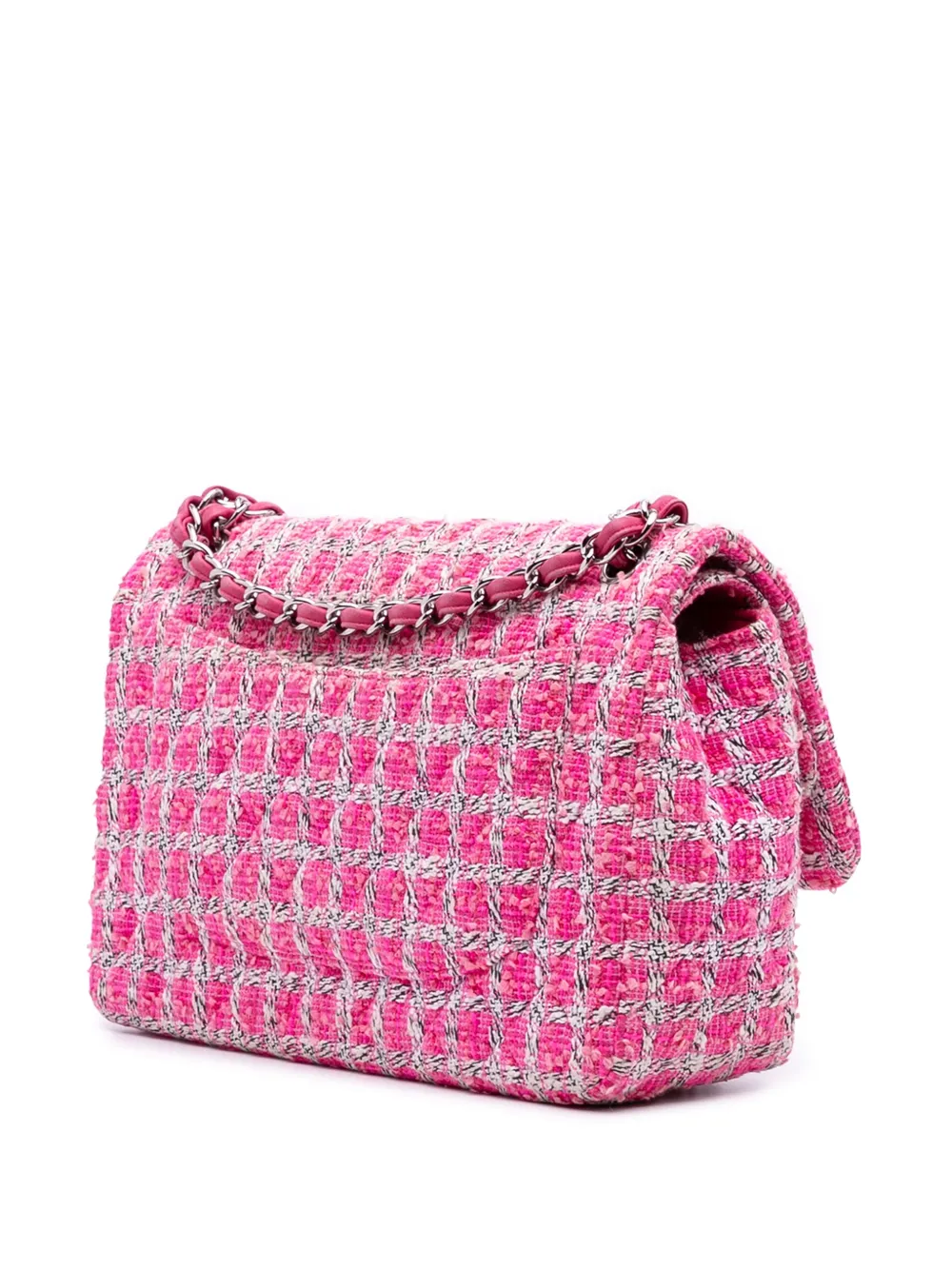 Pre-owned Chanel 2014 Jumbo Classic Tweed Double Flap Shoulder Bag In Pink