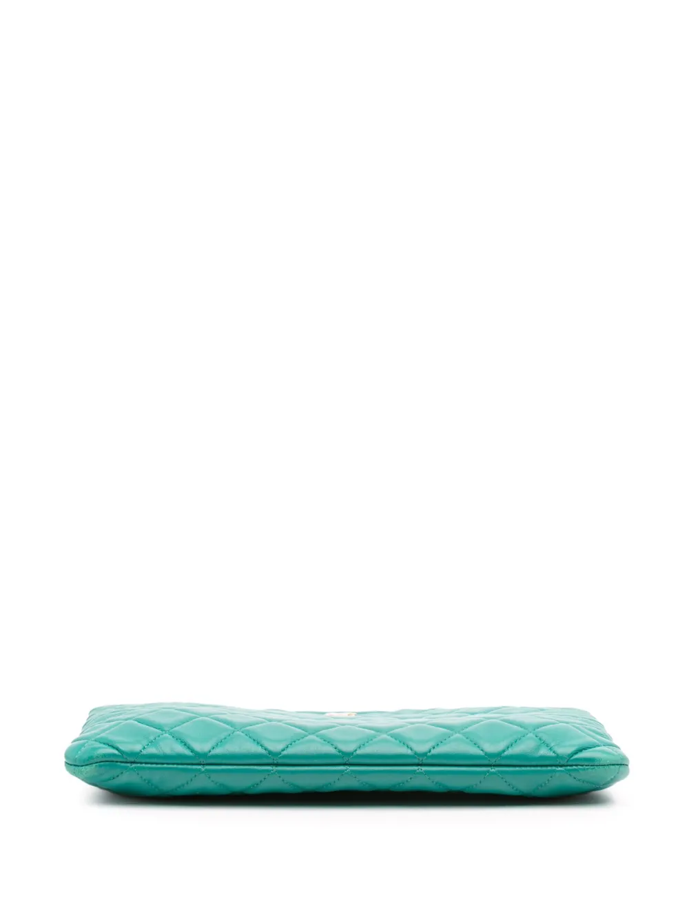 Pre-owned Chanel 2017-2018 Medium Quilted Lambskin O Case Clutch Bag In Green