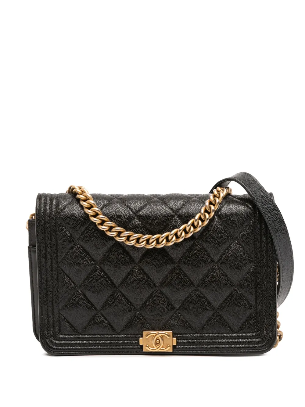 CHANEL Pre-Owned 2019 Quilted Caviar Boy Wallet on Chain crossbody bag | Black | Image 1