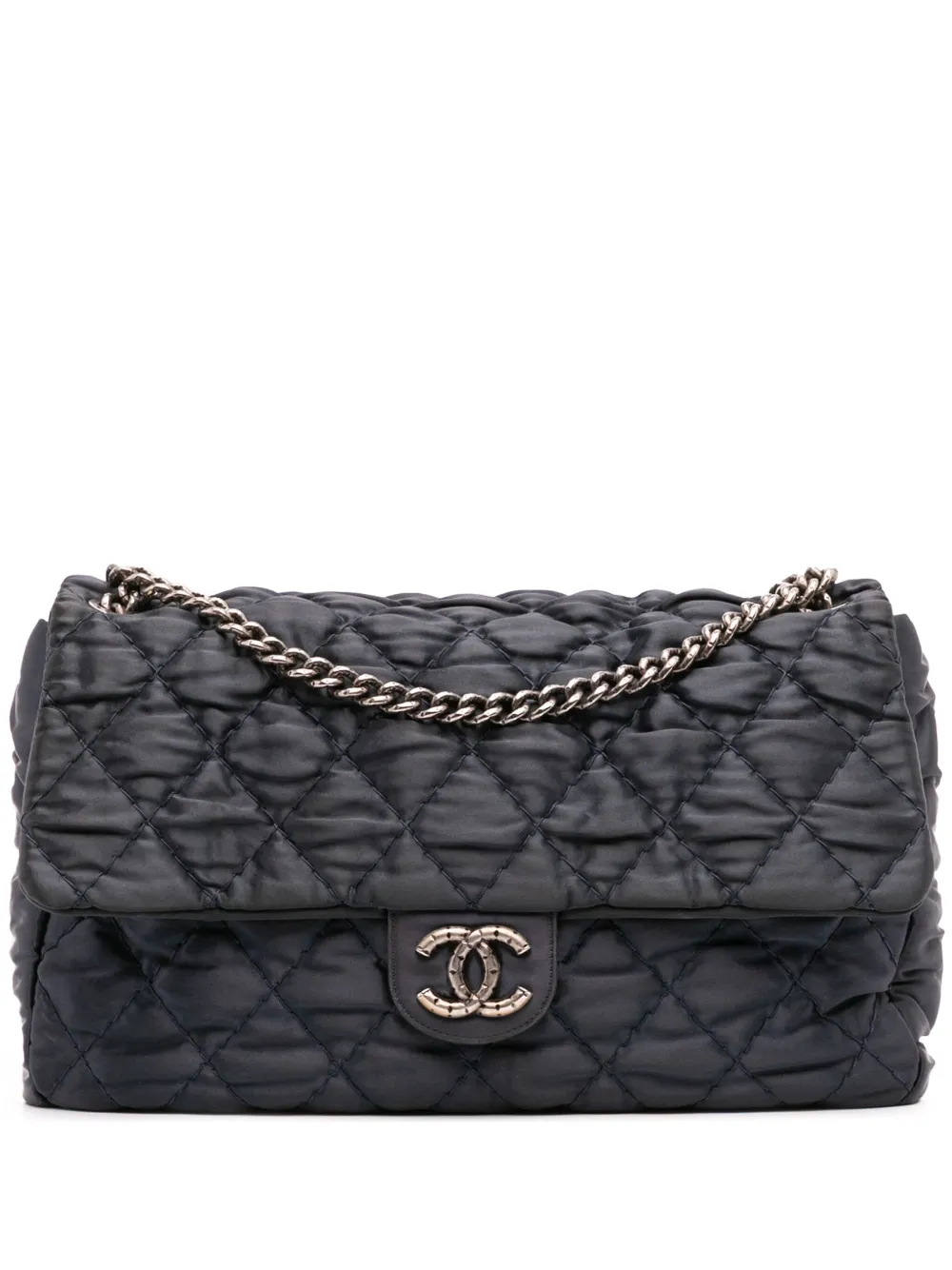 CHANEL Pre-Owned 2009-2010 Extra Large CC Quilted Satin Single Flap shoulder bag | Black | Image 1