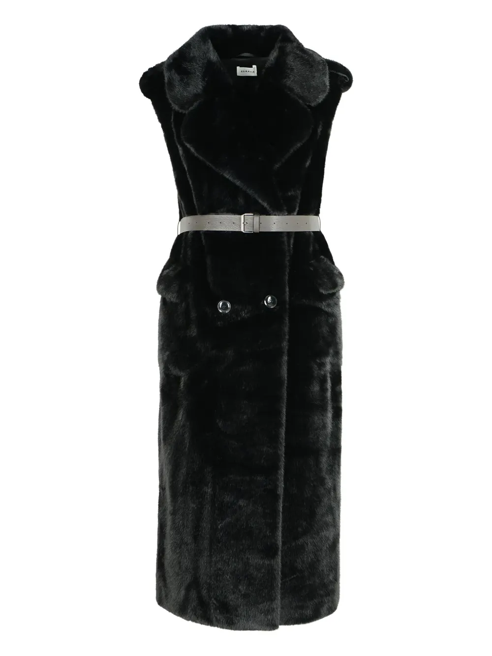 P.a.r.o.s.h Pathos Faux-fur Sleeveless Long Coat In Black