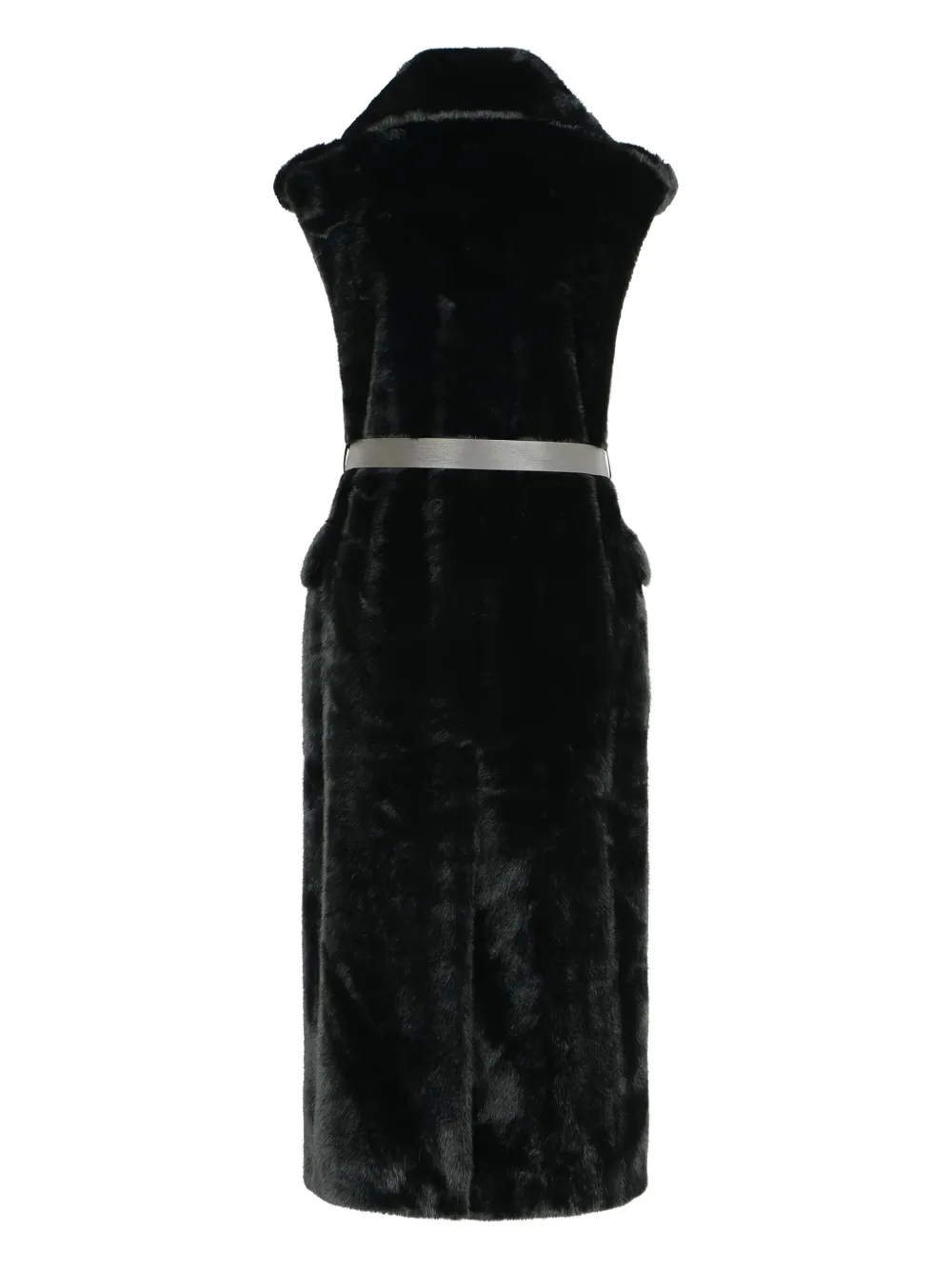 P.a.r.o.s.h Pathos Faux-fur Sleeveless Long Coat In Black
