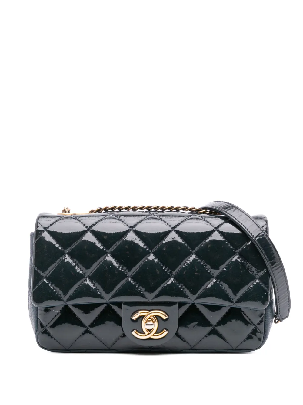 CHANEL Pre-Owned 2015-2016 Paris-Salzburg Small Patent and Goatskin CC Eyelet Flap crossbody bag | Blue | Image 1