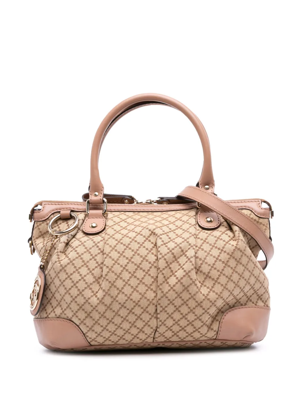 Pre-owned Gucci 2016-2025 Diamante Canvas Sukey Satchel In Brown