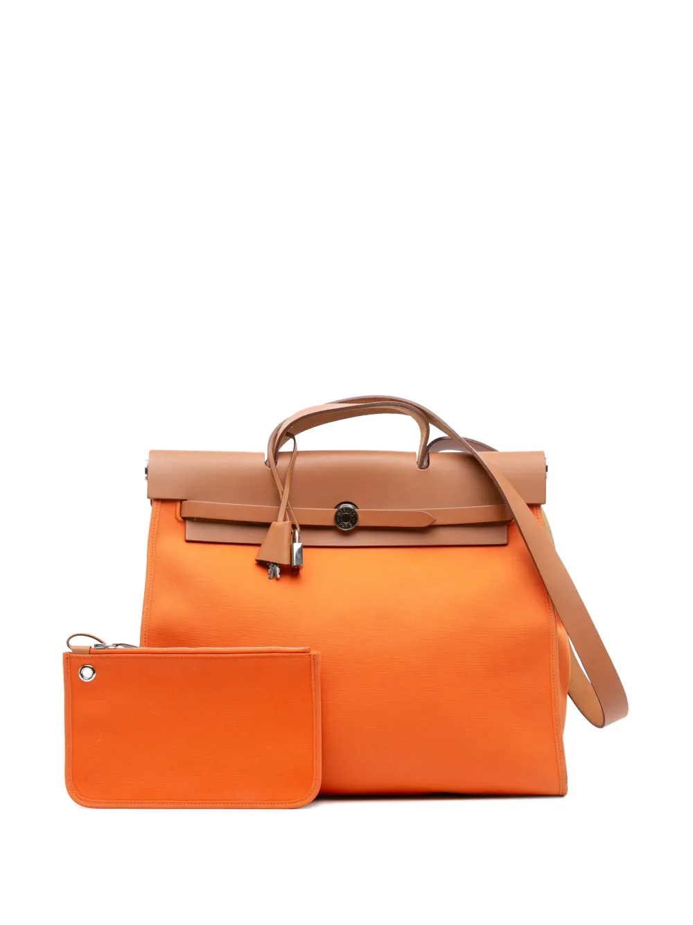 Pre-owned Hermes 2014 Toile Herbag Zip 39 Satchel In Brown