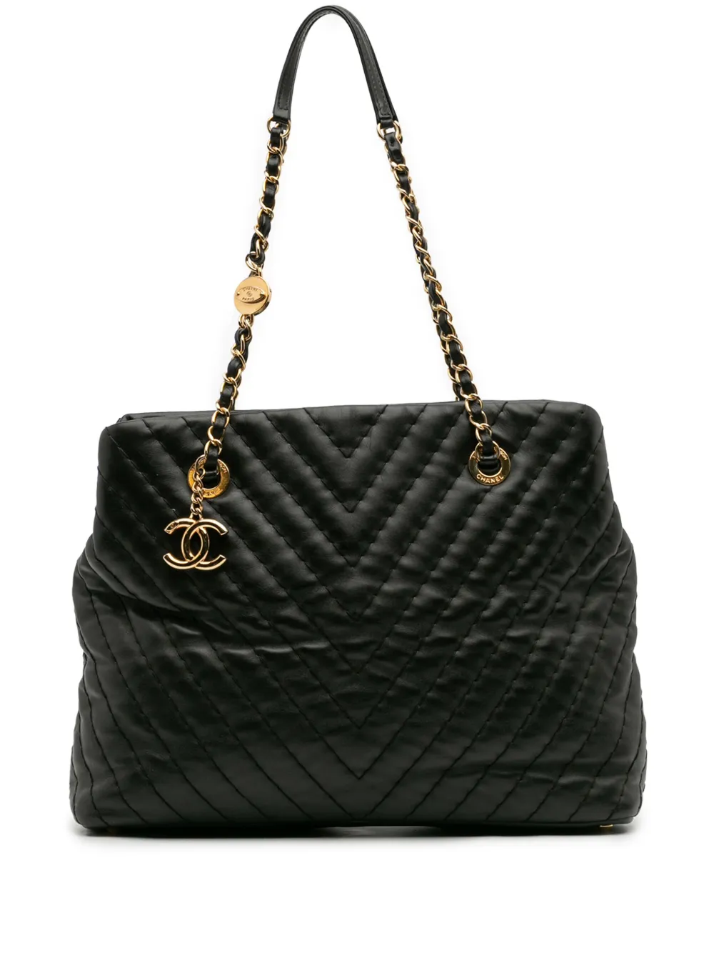 CHANEL Pre-Owned 2012 Large Chevron Calfskin Surpique tote bag | Black | Image 1