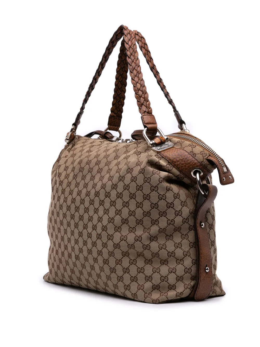 Pre-owned Gucci 2016-2025 Large Gg Canvas Bamboo Bar Tote Bag In Brown
