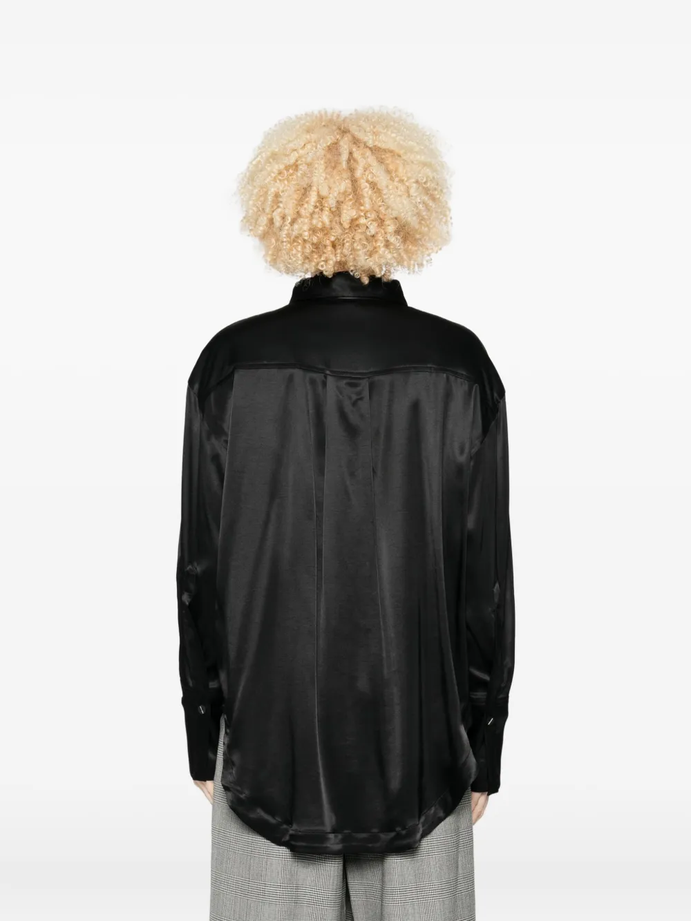 Thom Krom Satin Curved-hem Shirt In Black