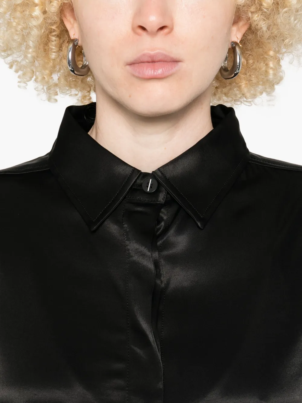 Thom Krom Satin Curved-hem Shirt In Black