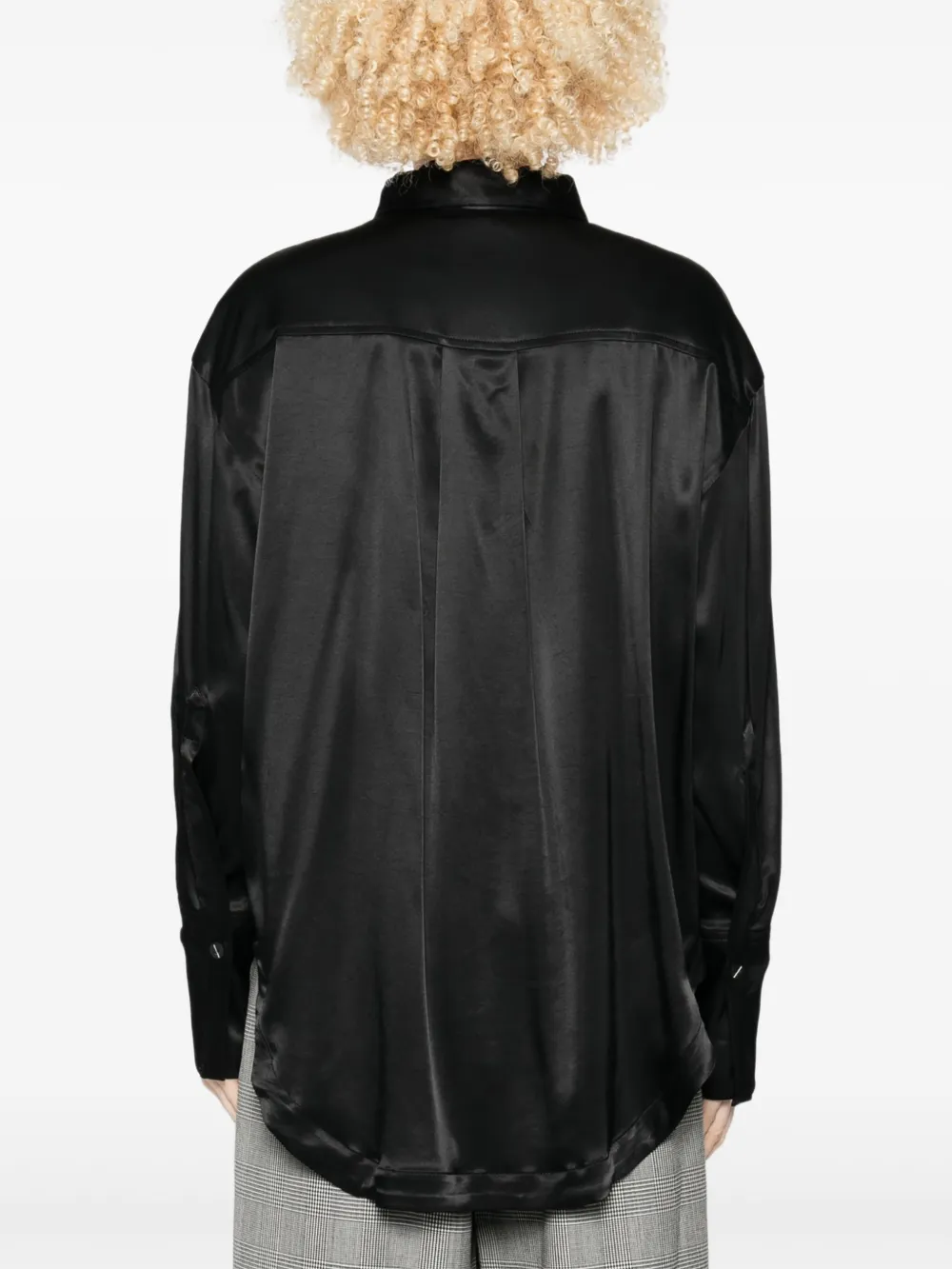 Thom Krom Satijnen blouse met gewelfde afwerking Zwart