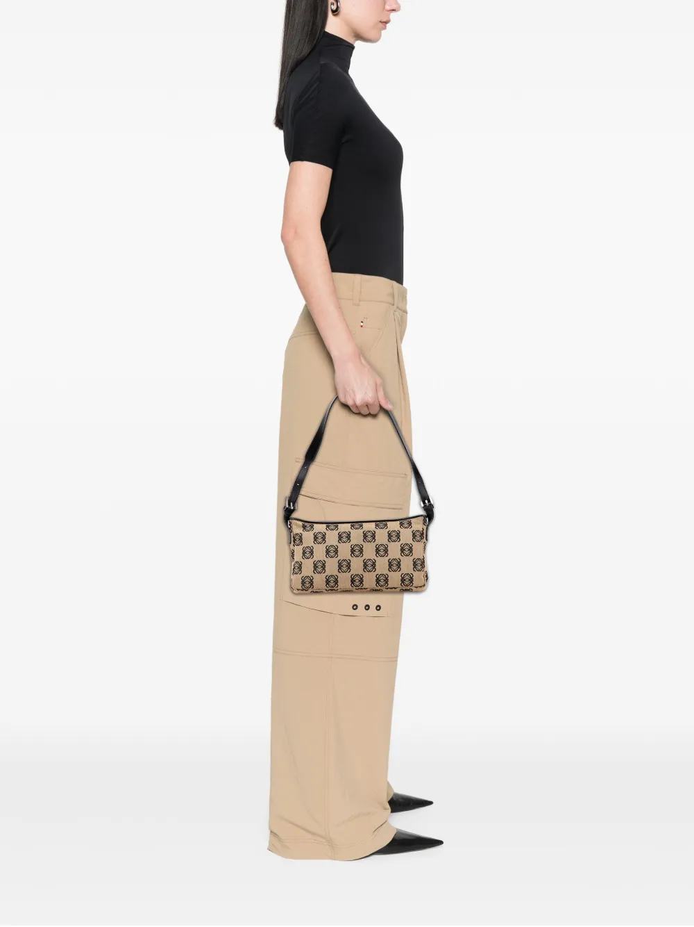 Pre-owned Loewe 2003 Anagram Canvas Pochette Shoulder Bag In Brown