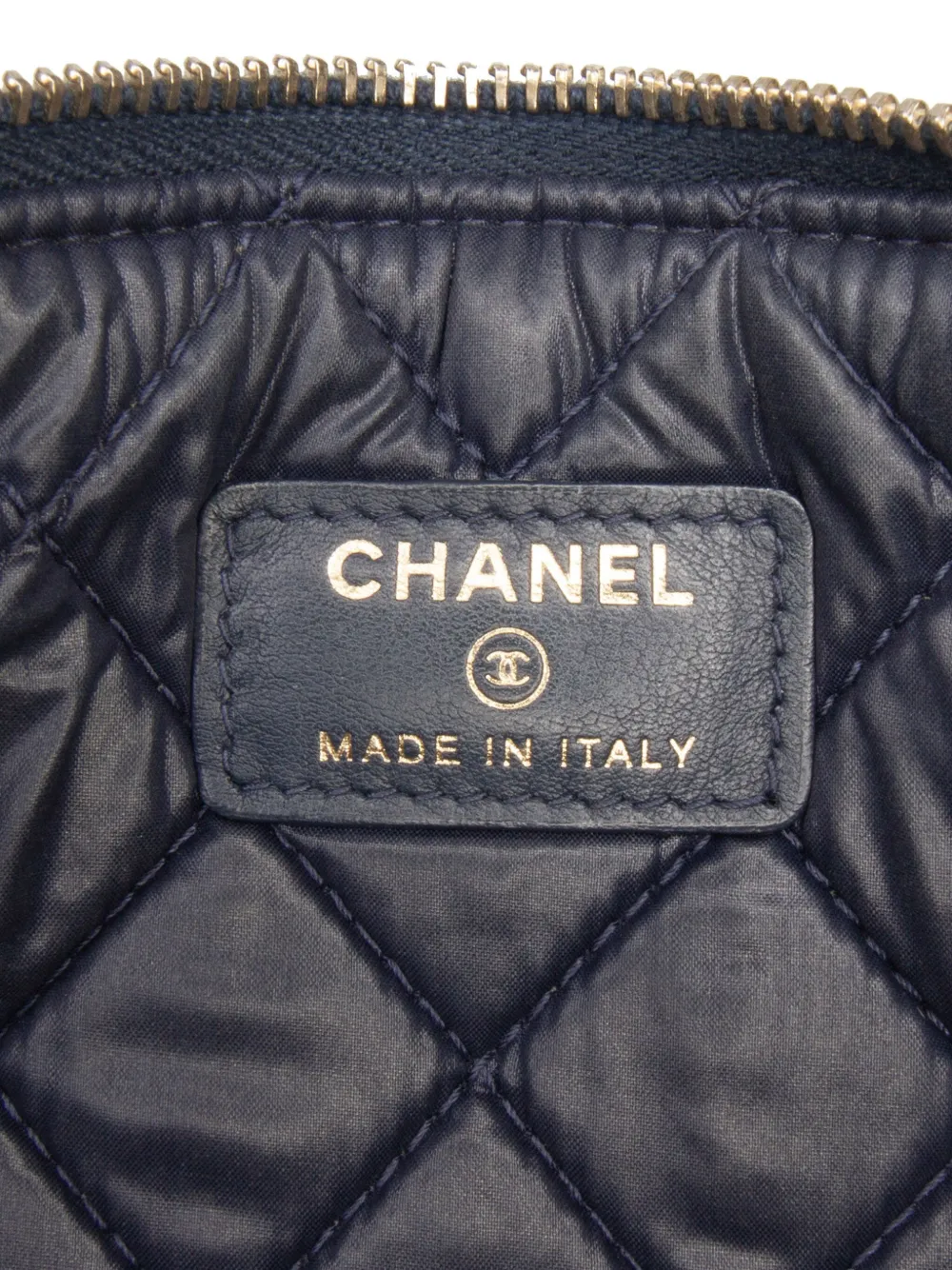 Pre-owned Chanel 2017-2018 Medium Quilted Lambskin Boy O Case Clutch Bag In Blue