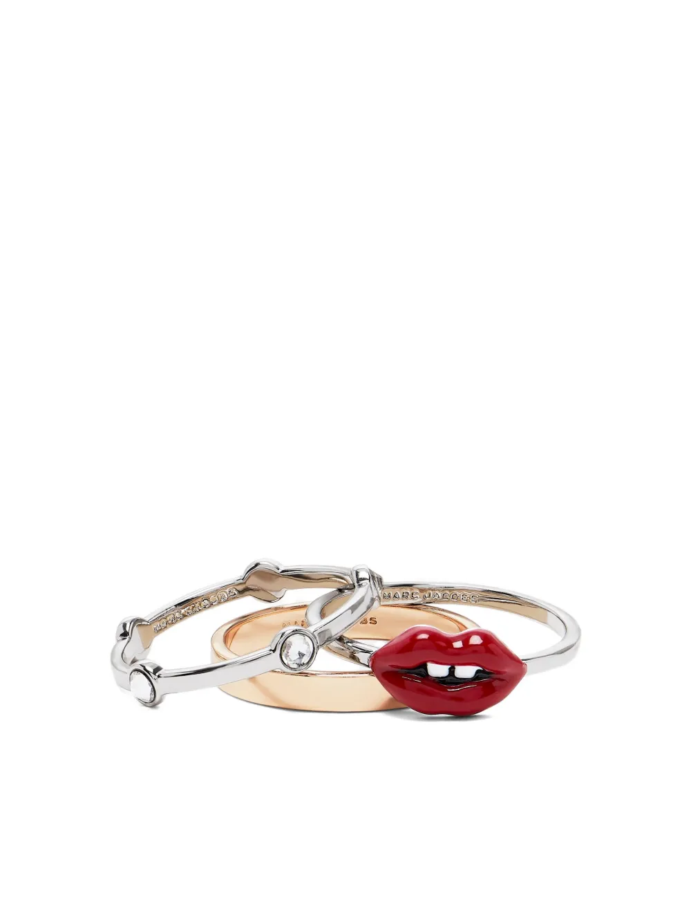 Marc Jacobs Lips Ring (set Of Three) In Metallic