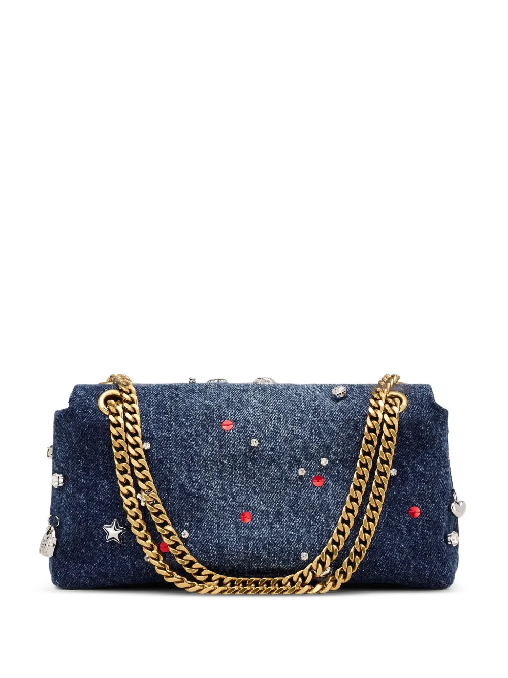 Marc Jacobs The Trinket denim mini-crossbodytas met dubbele ketting en bedel Blauw