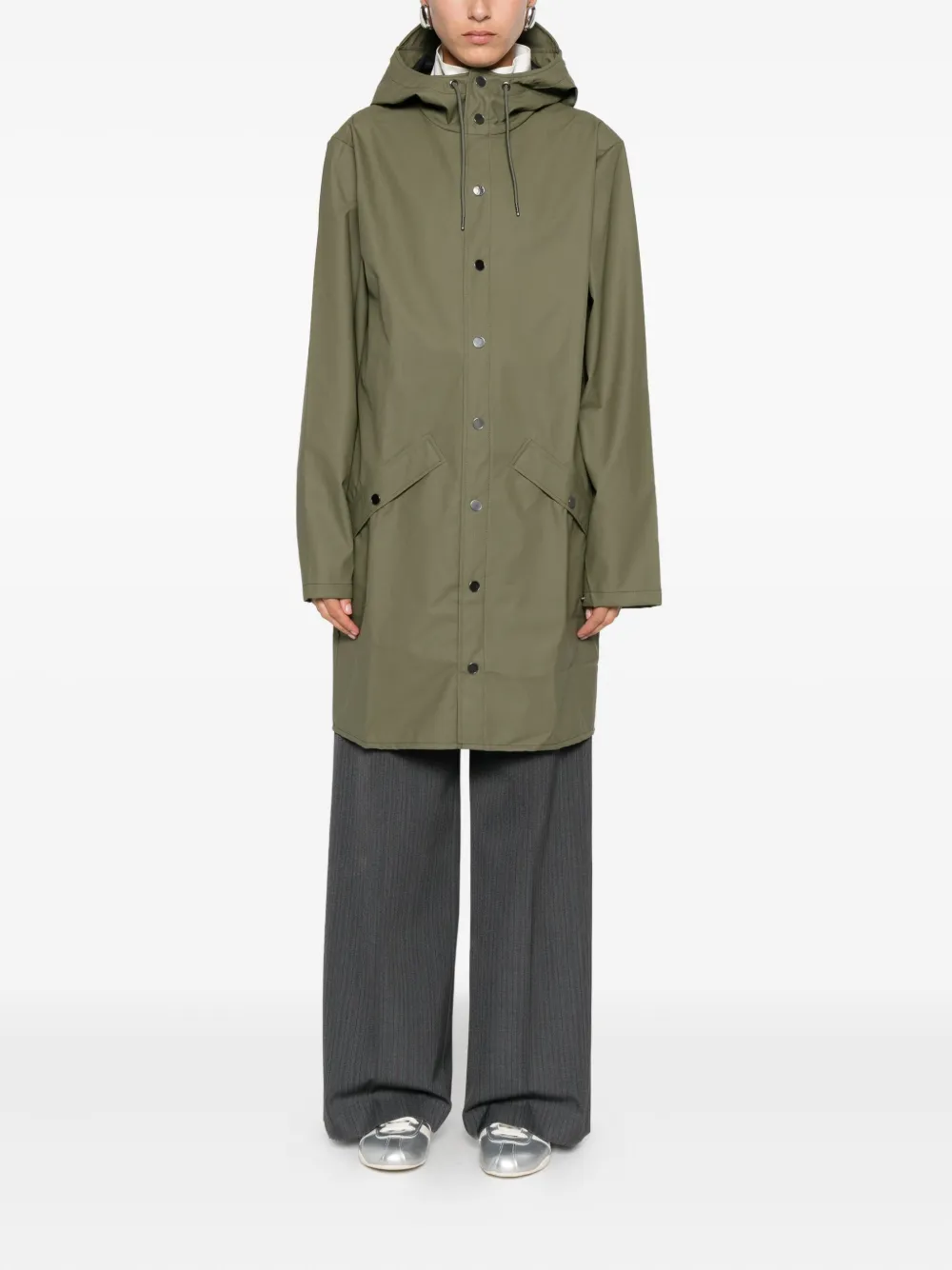 Rains Jas met capuchon en knopen Groen