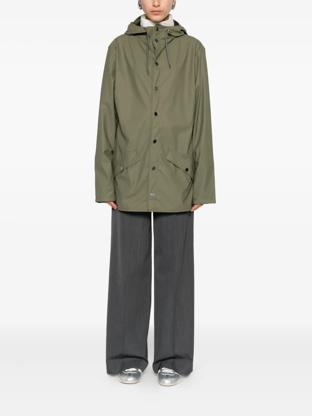Rains Hooded Button-fastening Jacket In Green