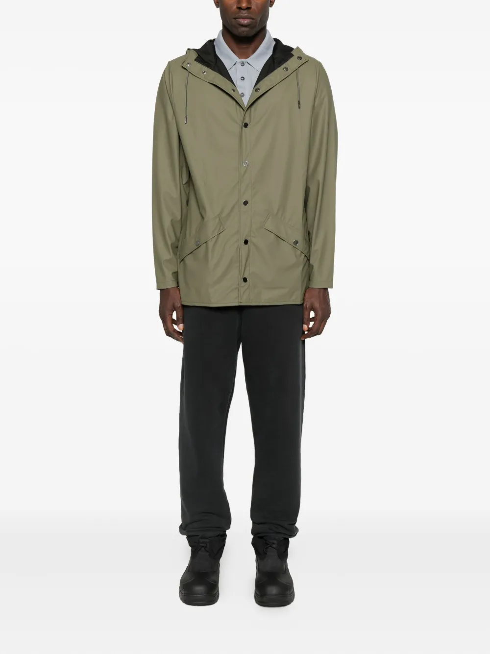 Rains Hooded Button-fastening Jacket In Green