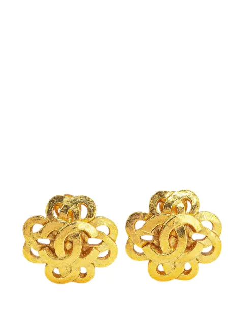 CHANEL Pre-Owned 1997 Gold Plated CC Flower Clip On Earrings costume earrings