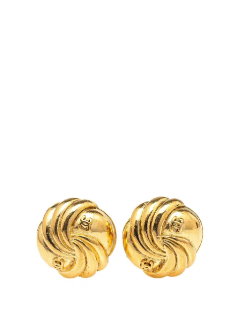 CHANEL Pre-Owned 1980-1990 Gold Plated CC Round Clip on Earrings costume earrings