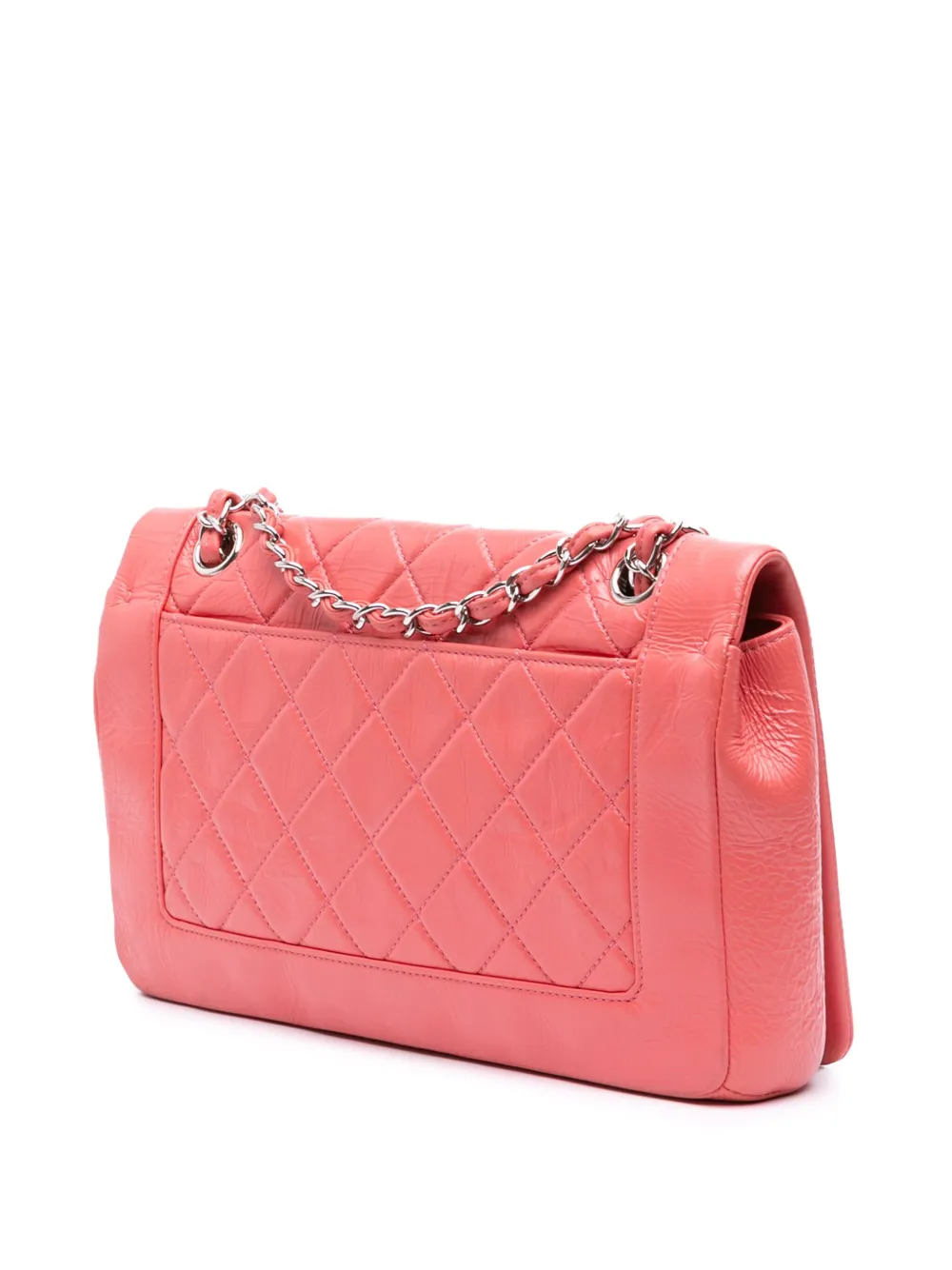 Pre-owned Chanel 2018 Crumpled Calfskin Bi Quilted Vintage Full Flap Shoulder Bag In Pink