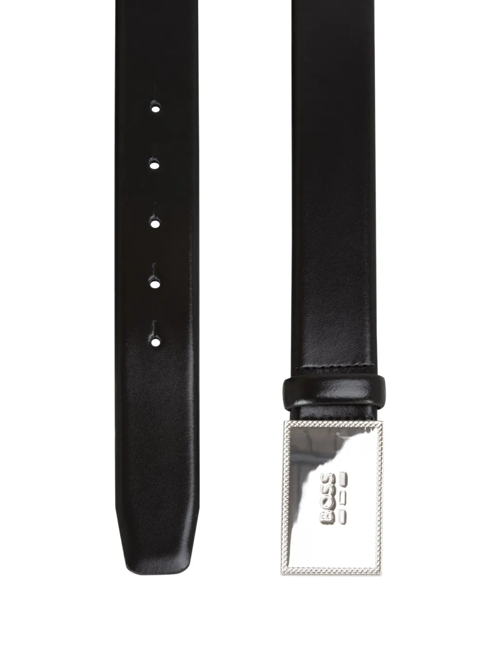 BOSS logo-buckle leather belt - Zwart