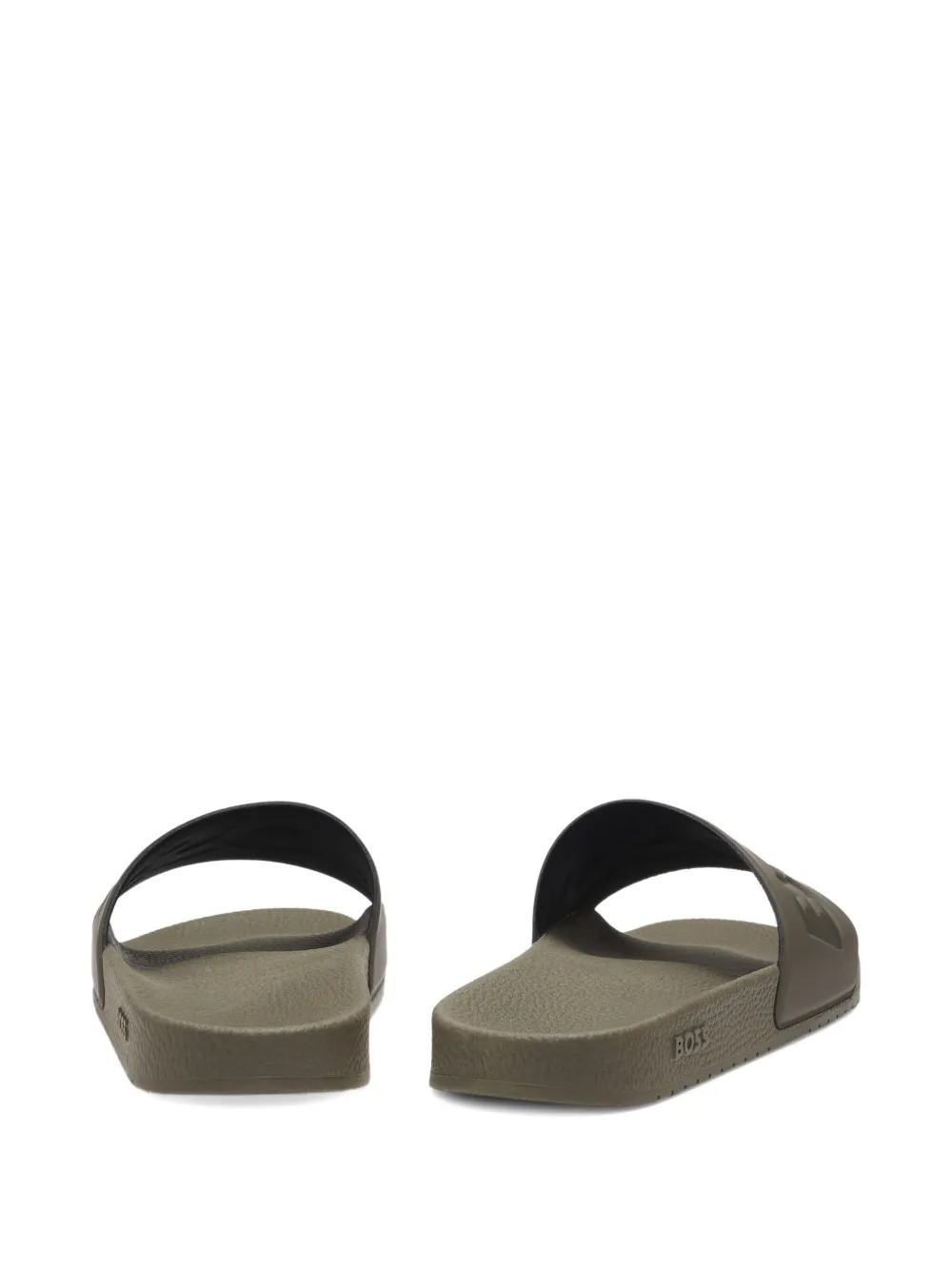Hugo Boss Khaki Large Logo Detail Slides In Green