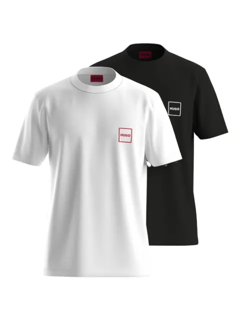 HUGO T-shirt met vierkant logo en ronde hals