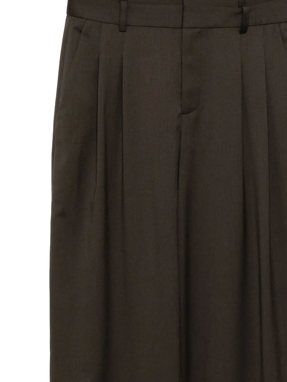 Monse Double Waistband Pleated Virgin Wool Trousers In Brown