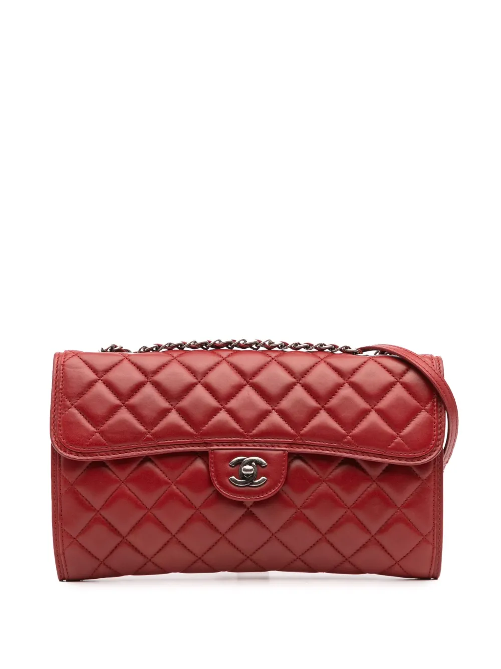Pre-owned Chanel 2013-2014 Medium Quilted Lambskin Citizen Flap Satchel In Red