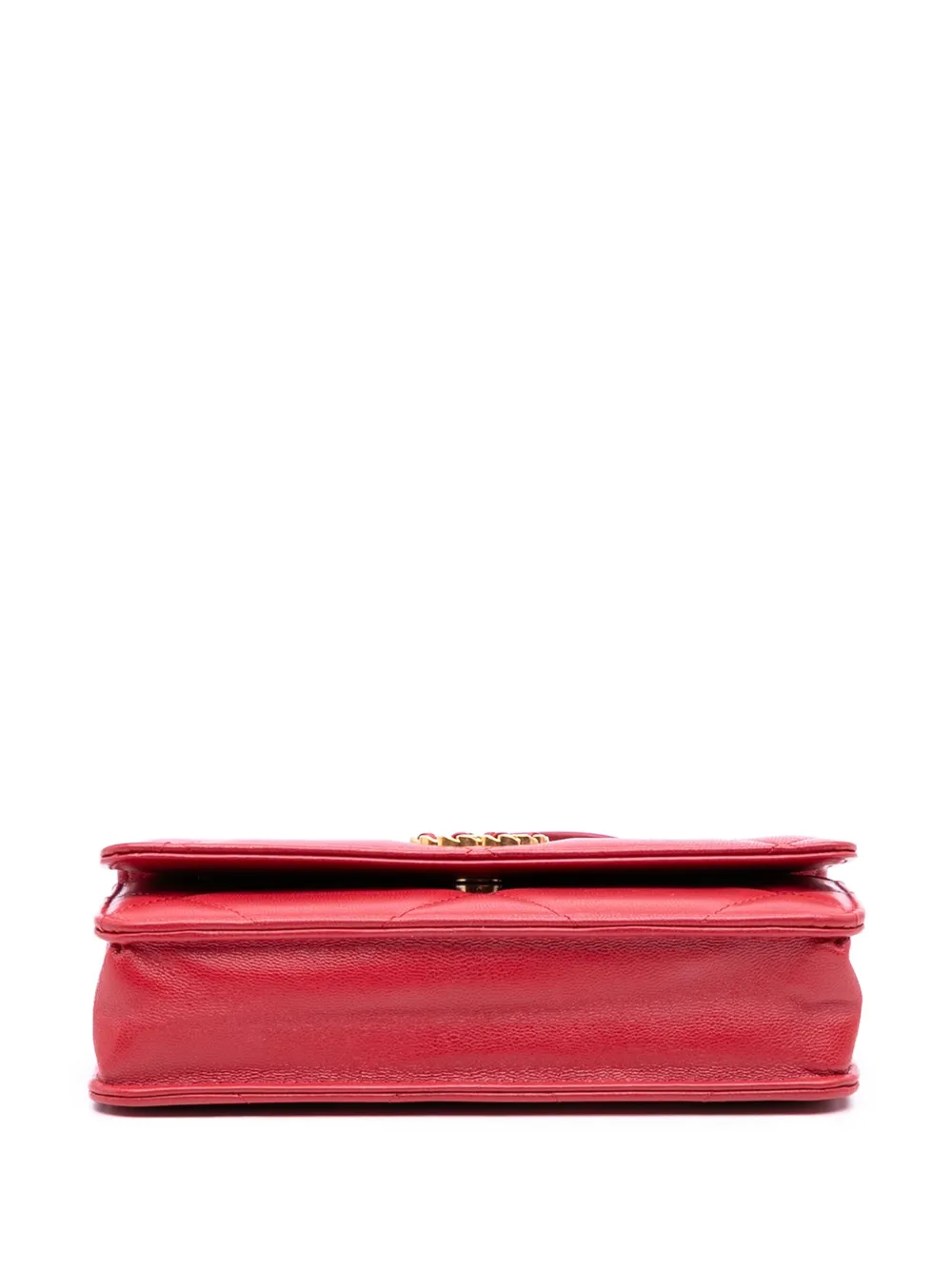 Pre-owned Chanel 2019 Quilted Goatskin 19 Wallet On Chain Satchel In Red