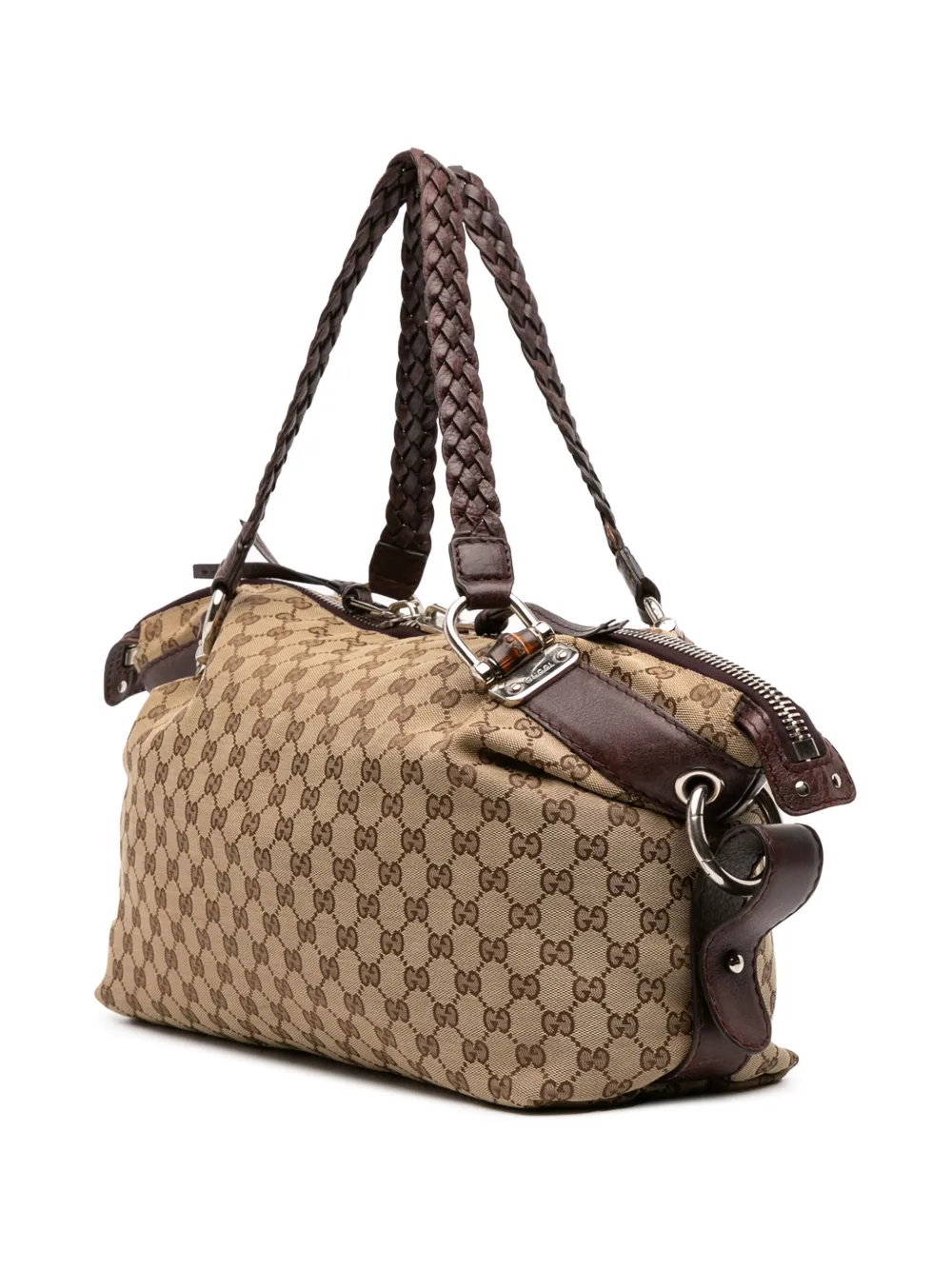 Pre-owned Gucci 2016-2025 Medium Gg Canvas Bamboo Bar Tote Bag In Brown