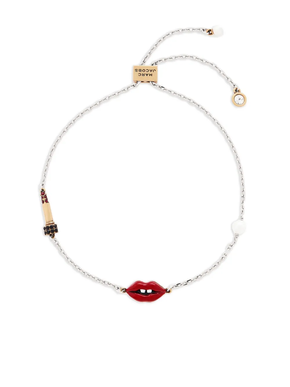 Marc Jacobs Lip-detail Slider-fastening Bracelet In Silver