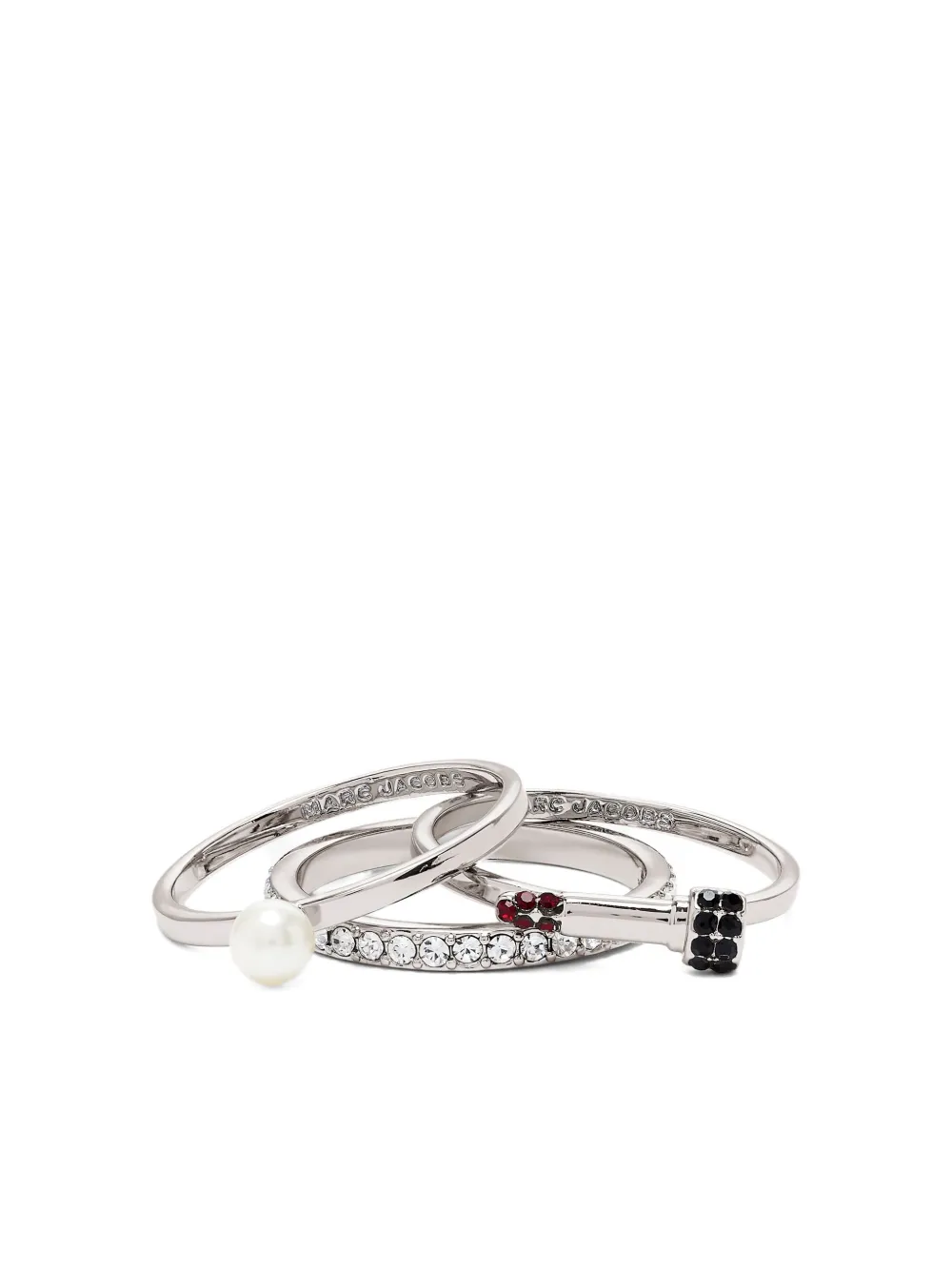 Marc Jacobs Pearl-embellished Lip-rouge Ring (set Of Three) In Metallic